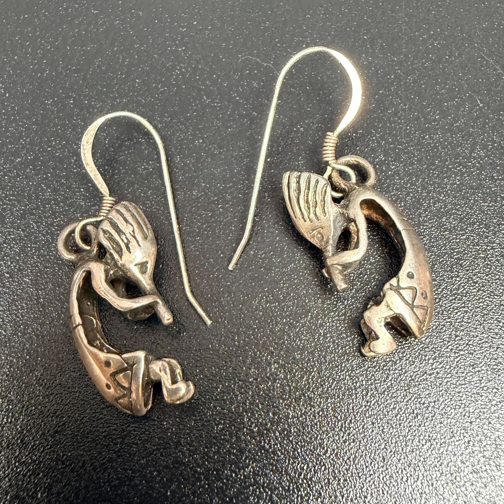Vintage Sterling Silver Kokopelli Earrings Southwestern Dangle Unmarked 1.5in